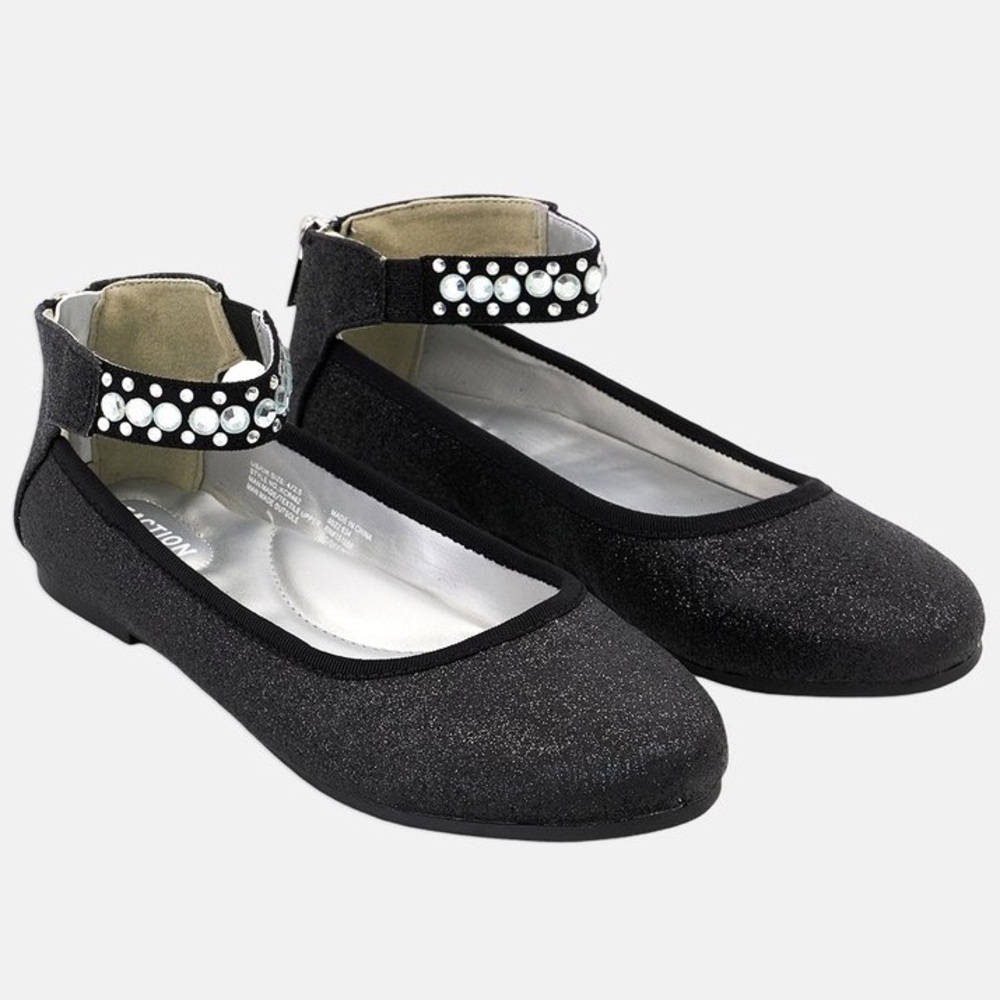 Kenneth Cole Reaction Glitter Ballet Flats Girls Dress Shoes Ankle Strap Size‎ 3